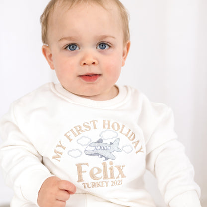 Personalised embroidered 'First Holiday' T Shirt and Short Set