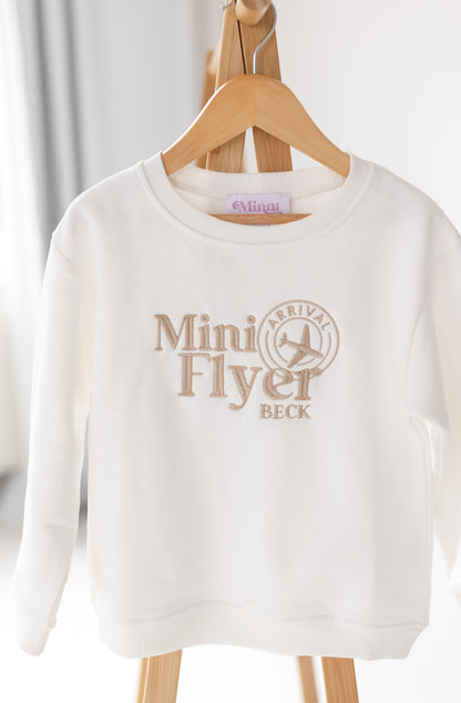 'Mini Flyer/ First Time Flyer' personalised name passport stamp embroidered holiday sweatshirt