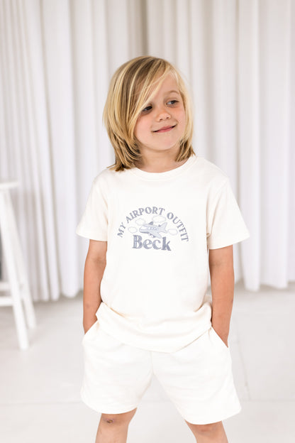 Personalised embroidered 'Airport Outfit' T Shirt and Short Set