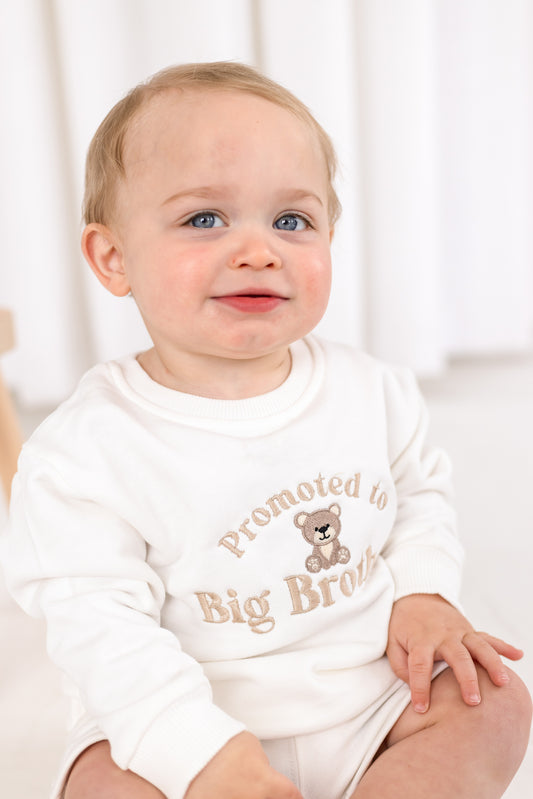 'Promoted to big brother' embroidered bear sweatshirt