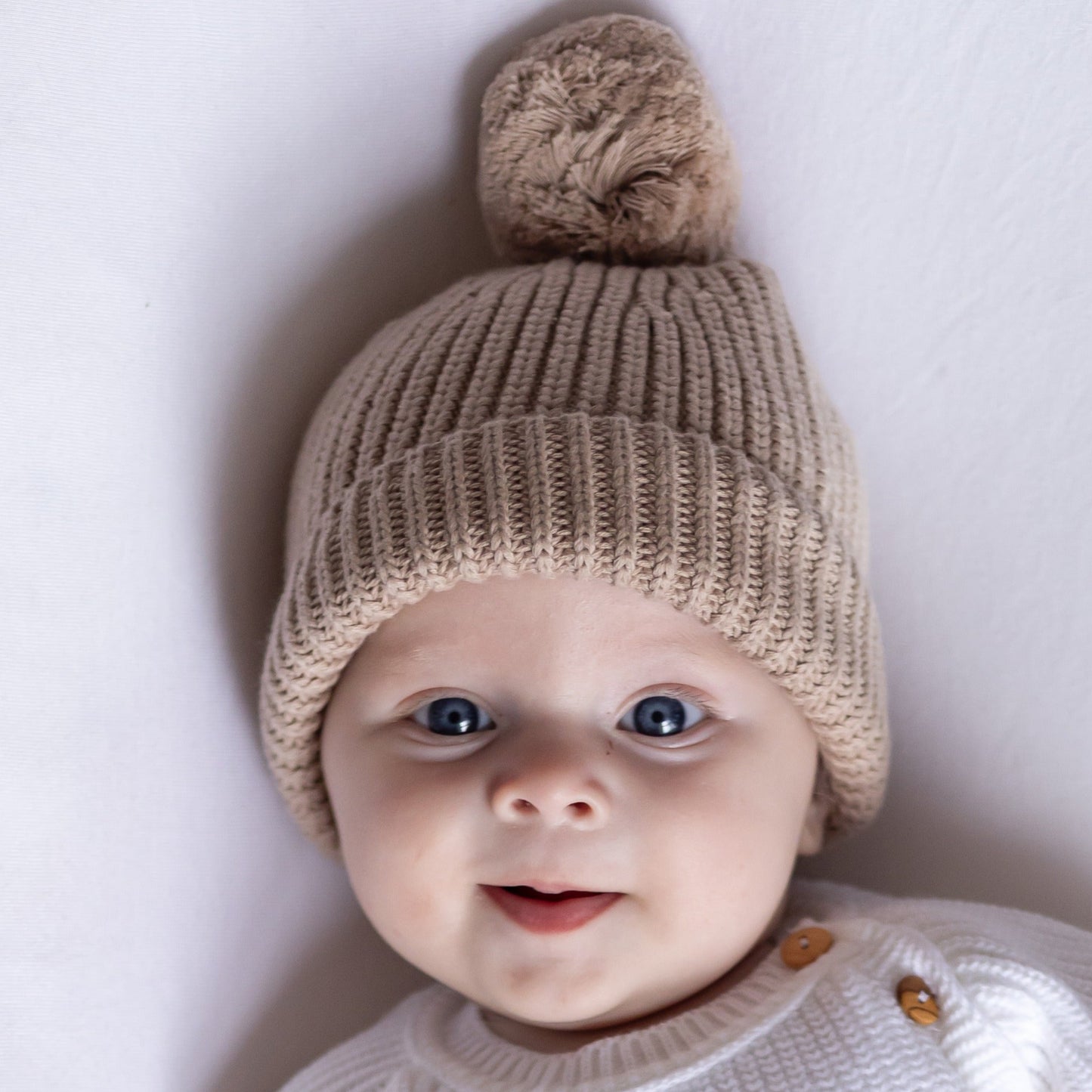 Toffee knitted Baby Bobble Hat