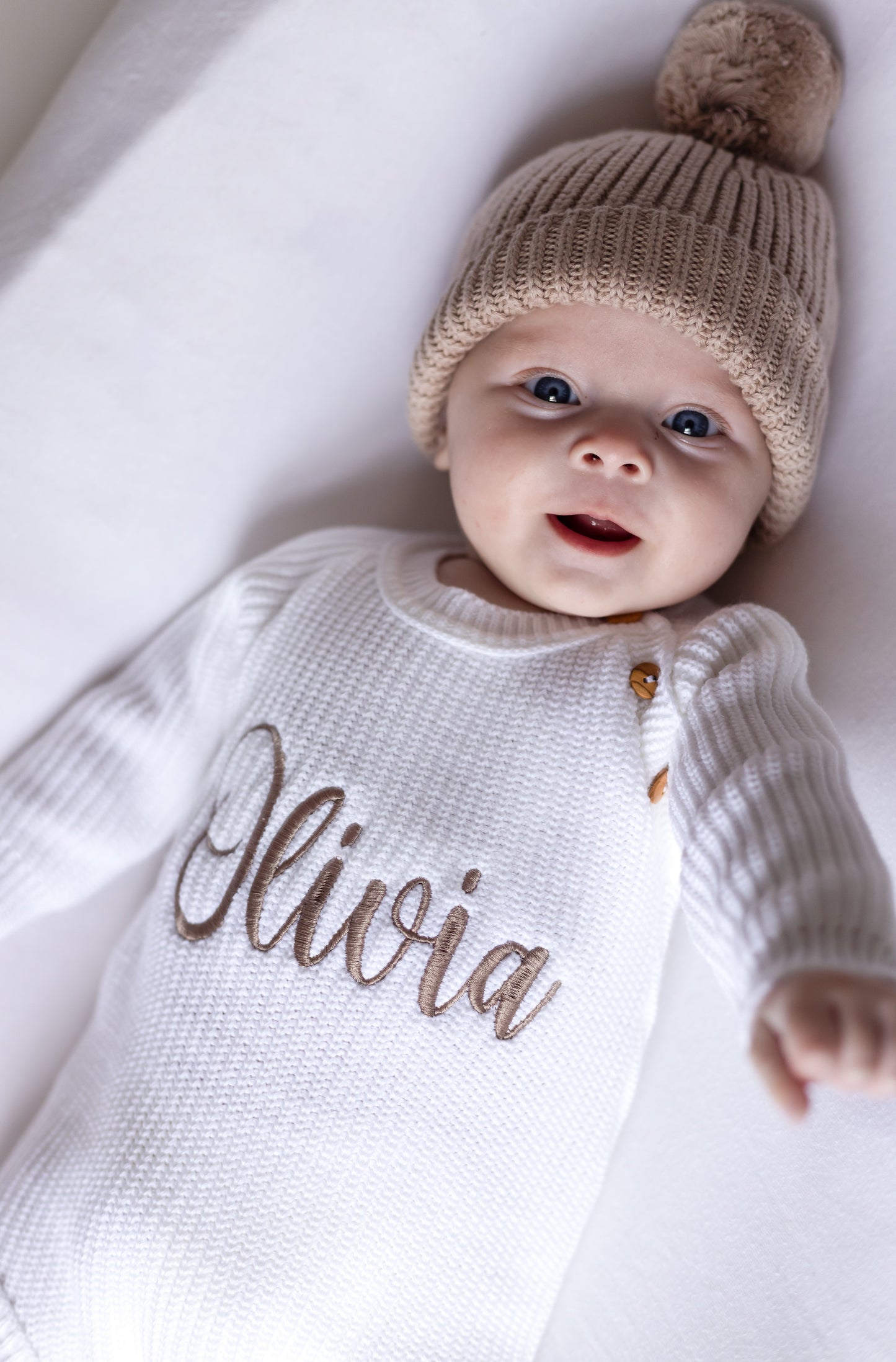 White Personalised Embroidered Long Sleeve Romper