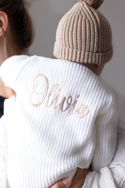 White Embroidered Personalised Cardigan