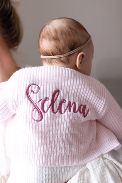 Pink Embroidered Personalised Cardigan