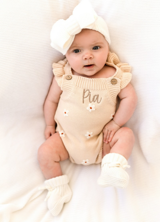 Personalised Embroidered Floral Ruffle Frill Summer Romper