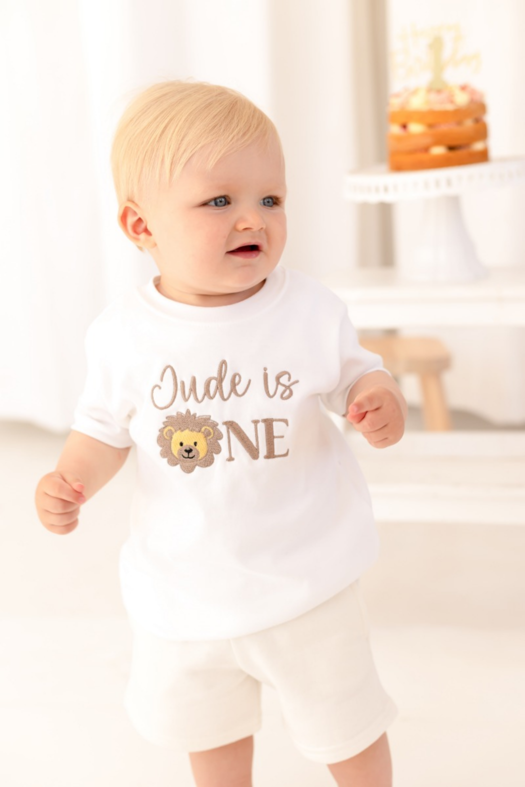 Lion Embroidered Personalised First Birthday T shirt