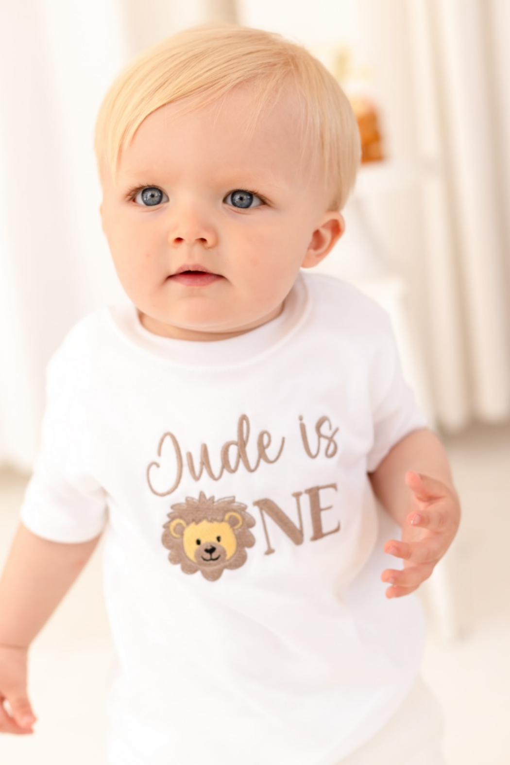 Lion Embroidered Personalised First Birthday T shirt