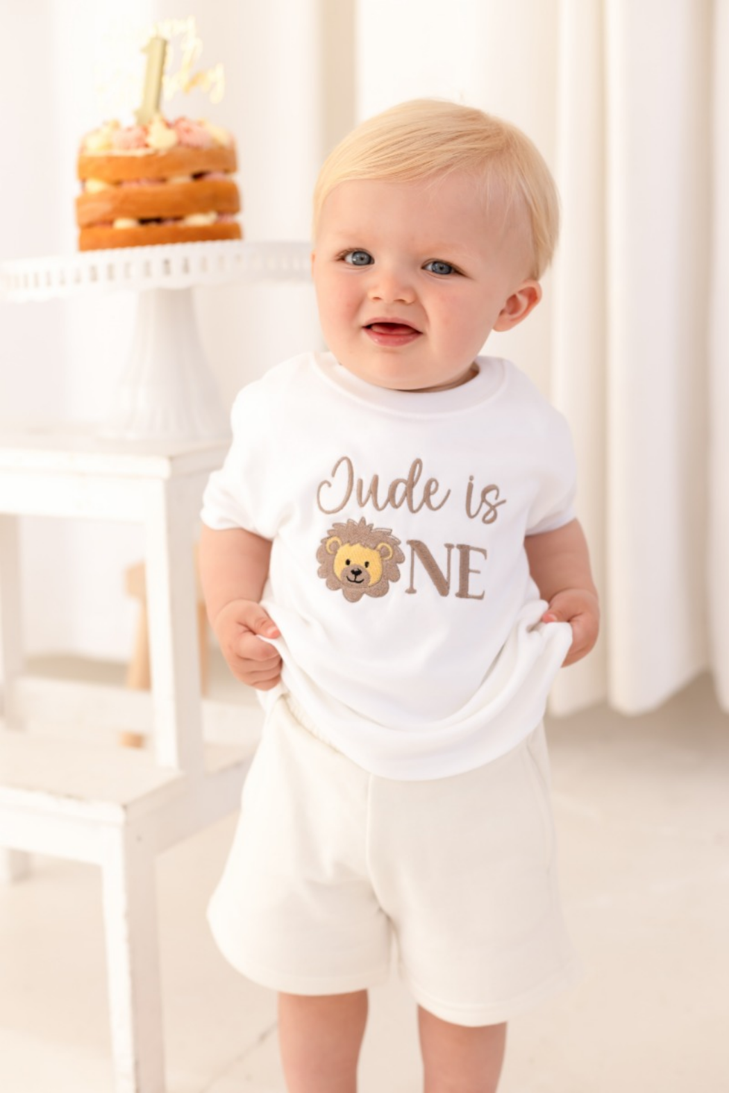 Lion Embroidered Personalised First Birthday T shirt