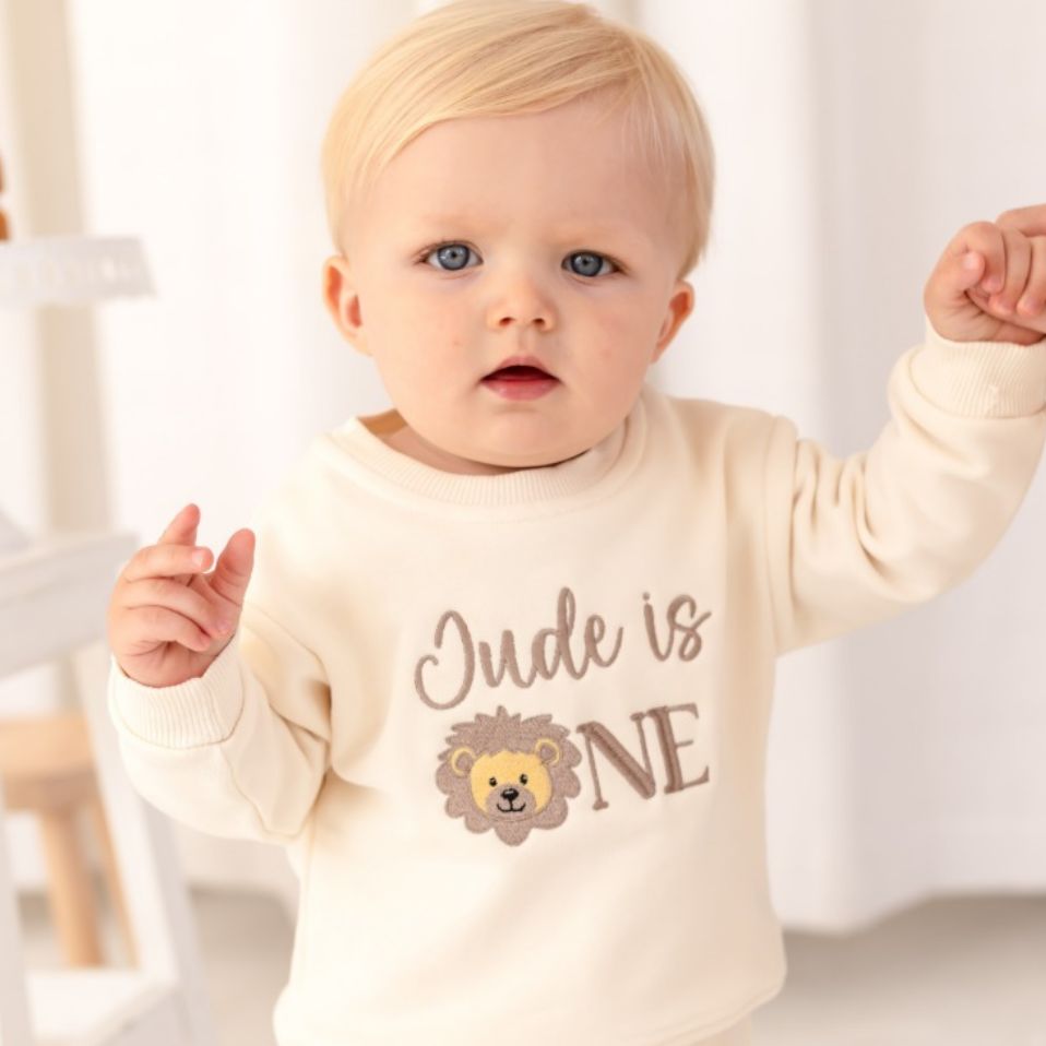 Personalised Embroidered Lion First Birthday Sweatshirt