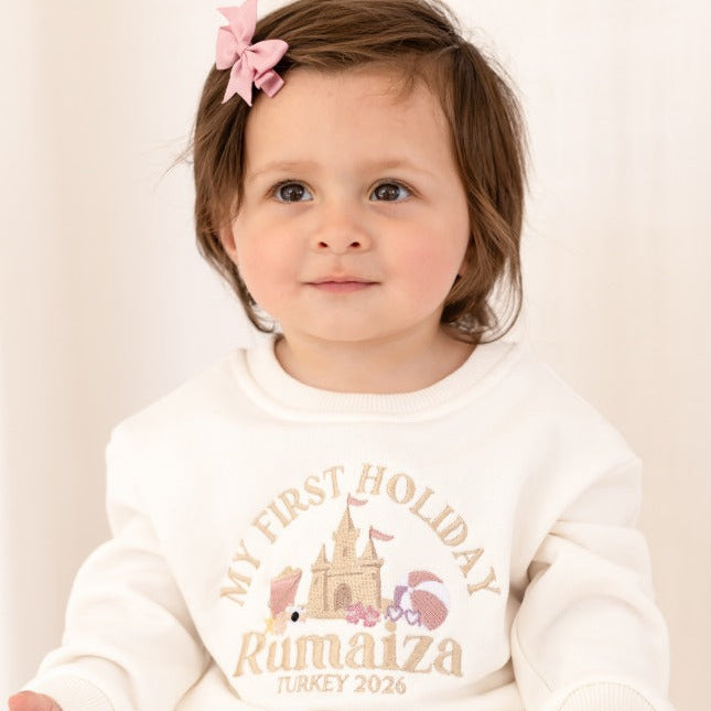 Personalised embroidered 'My First Holiday' Beach T Shirt and Short Set