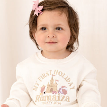 Personalised embroidered 'My First Holiday' Beach T Shirt and Short Set