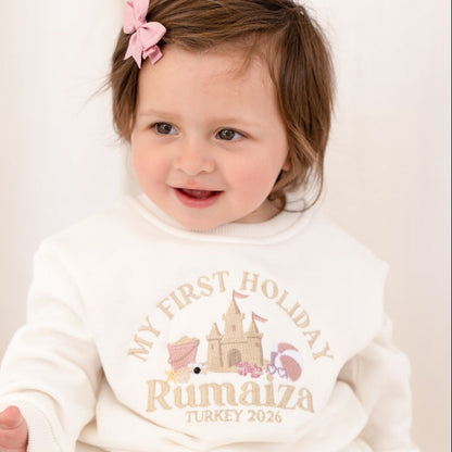 Personalised embroidered 'My First Holiday' Beach T Shirt and Short Set