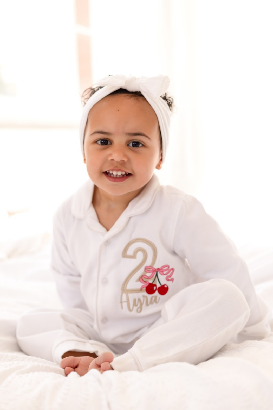 Cherry Birthday Personalised Embroidered Pyjamas - Available in a Choice of Ages