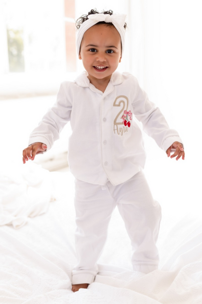 Cherry Birthday Personalised Embroidered Pyjamas - Available in a Choice of Ages