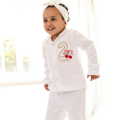 Cherry Birthday Personalised Embroidered Pyjamas - Available in a Choice of Ages