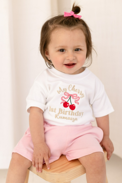 'My Cherry First Birthday' Personalised Embroidered T shirt