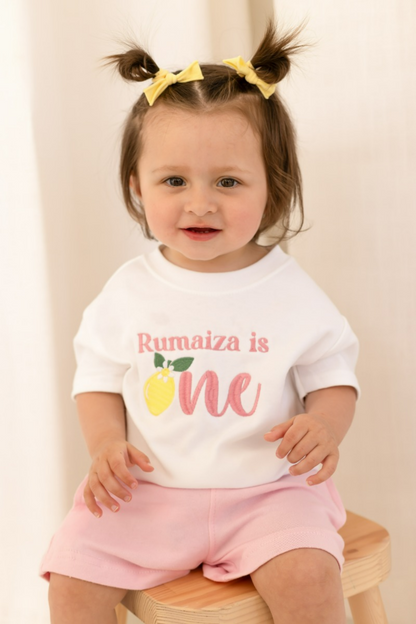 First Birthday Embroidered Lemon Personalised T shirt