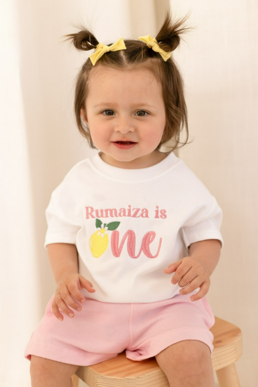 First Birthday Embroidered Lemon Personalised T shirt