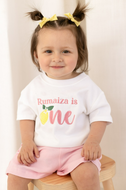 First Birthday Embroidered Lemon Personalised T shirt