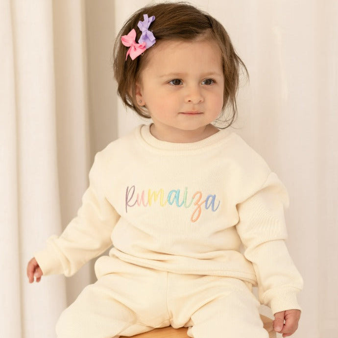Rainbow itallic personalised name embroidered sweatshirt