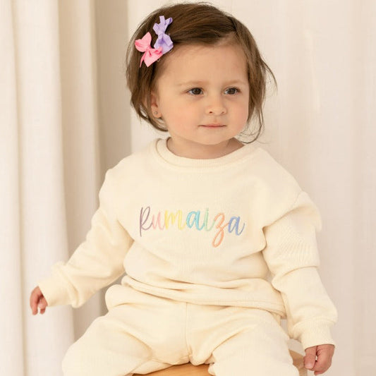 Rainbow itallic personalised name embroidered sweatshirt