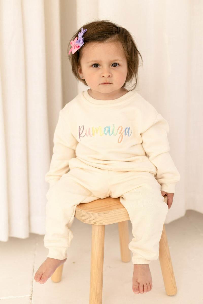 Rainbow itallic personalised name embroidered sweatshirt