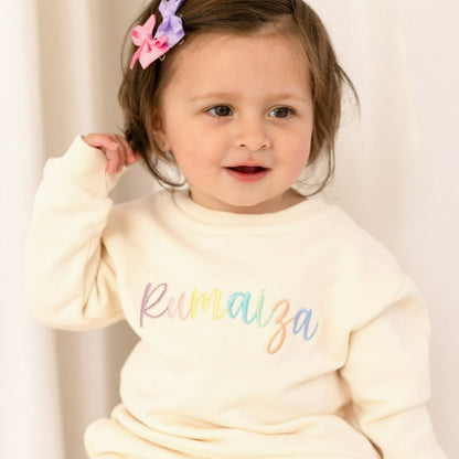 Rainbow itallic personalised name embroidered sweatshirt