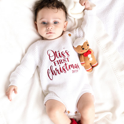 First Christmas 2026 Embroidered Personalised Knitted Romper