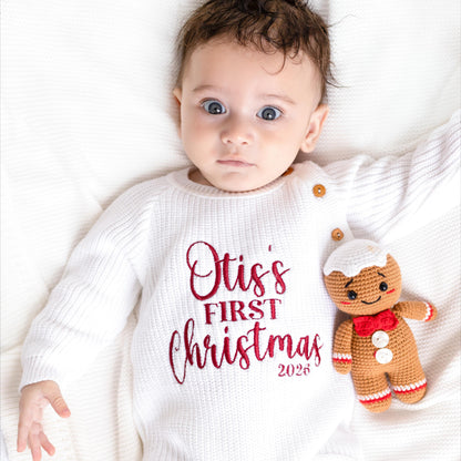 First Christmas 2026 Embroidered Personalised Knitted Romper