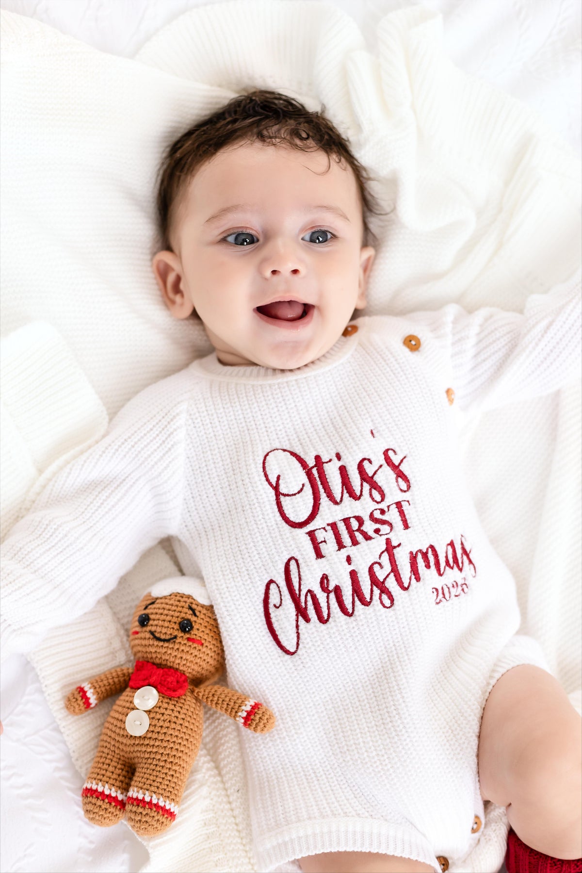 First Christmas 2026 Embroidered Personalised Knitted Romper