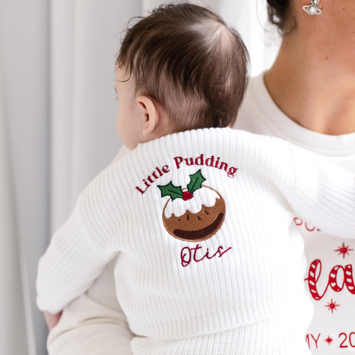 Little Pudding Christmas Embroidered Knitted Personalised Cardigan