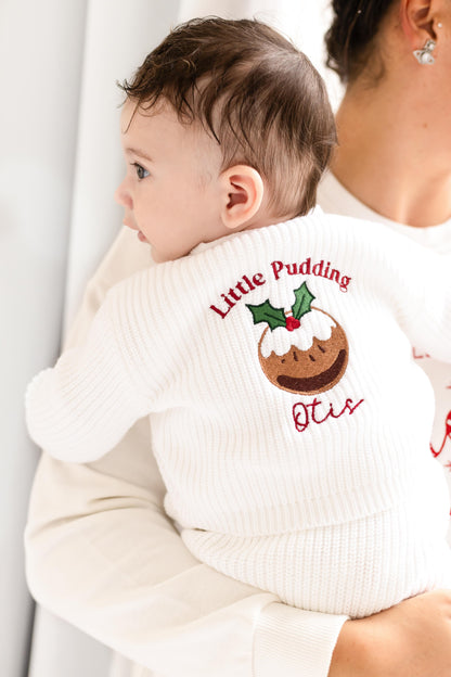 Little Pudding Christmas Embroidered Knitted Personalised Cardigan