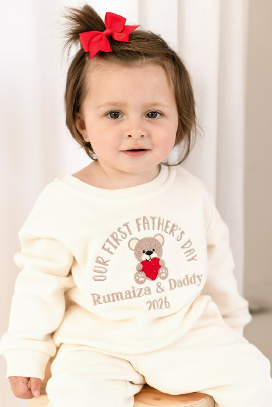 'Our First Father's Day' bear personalised name embroidered sweatshirt