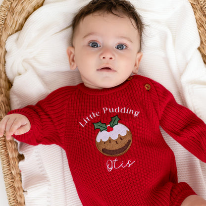 Little Pudding Christmas Embroidered Knitted Personalised Cardigan