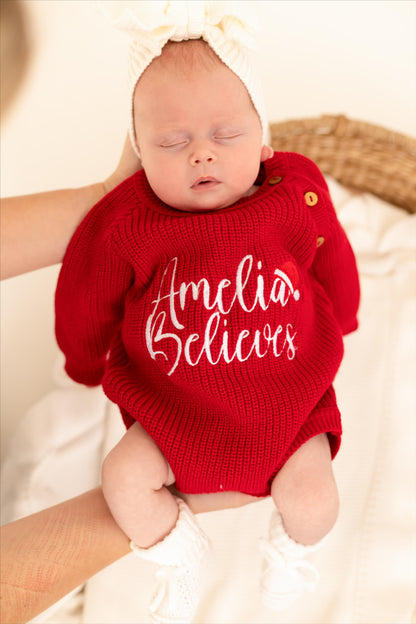 Believes Christmas Santa Hat Embroidered Personalised Romper