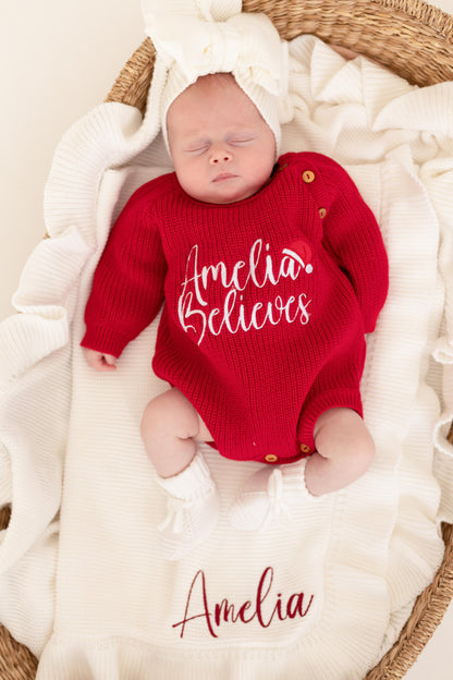 Believes Christmas Santa Hat Embroidered Personalised Cardigan
