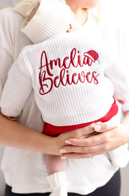 Believes Christmas Santa Hat Embroidered Personalised Cardigan