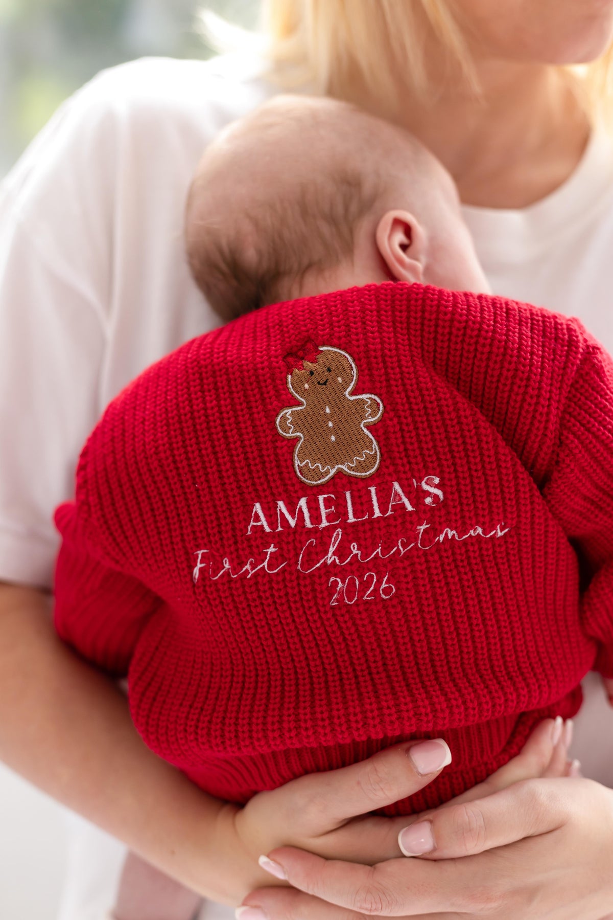 First Christmas Gingerbread Embroidered Personalised Cardigan