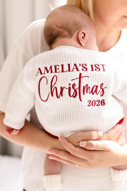 First Christmas 2026 Embroidered Personalised Knitted Cardigan