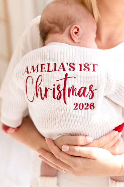 First Christmas 2026 Embroidered Personalised Knitted Romper