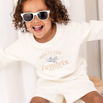 'Mini Flyer/ First Time Flyer' personalised name embroidered holiday sweatshirt