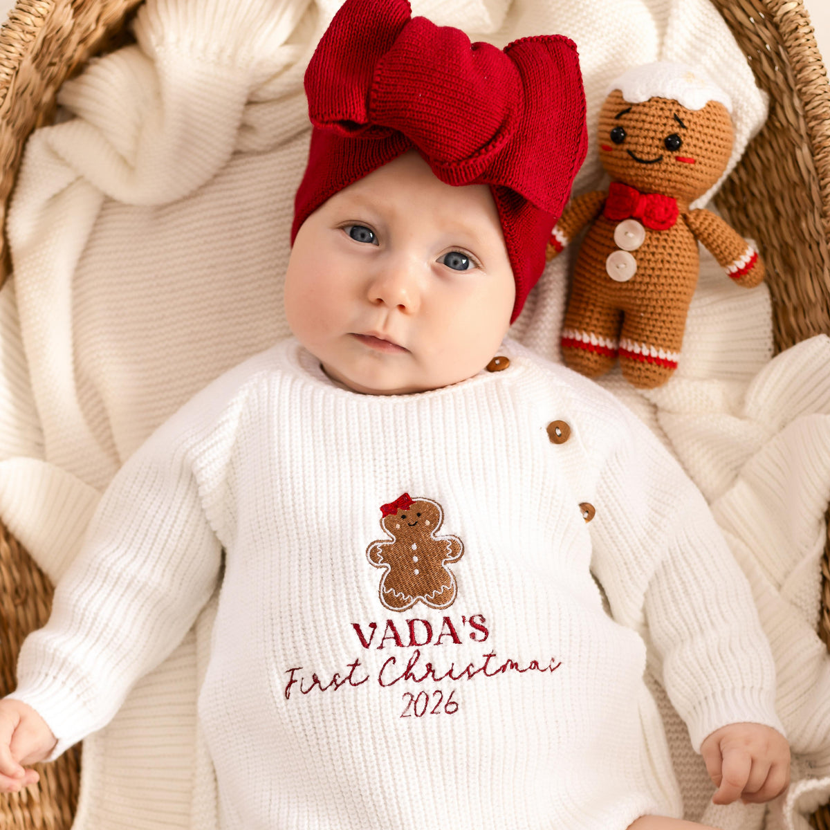 First Christmas Gingerbread Embroidered Personalised Cardigan