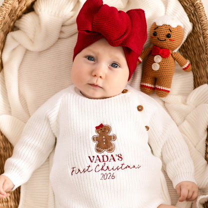 First Christmas Gingerbread Embroidered Personalised Cardigan