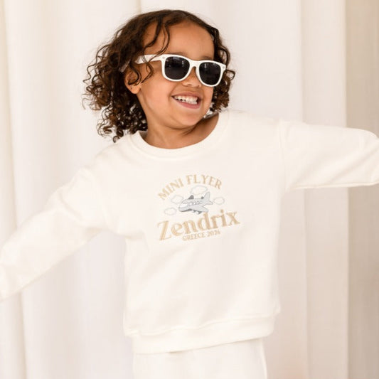 'Mini Flyer/ First Time Flyer' personalised name embroidered holiday sweatshirt