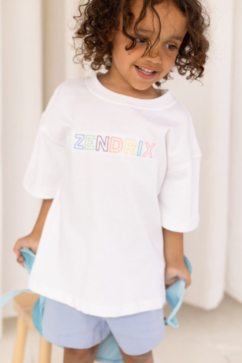 Rainbow capitals personalised name embroidered t shirt