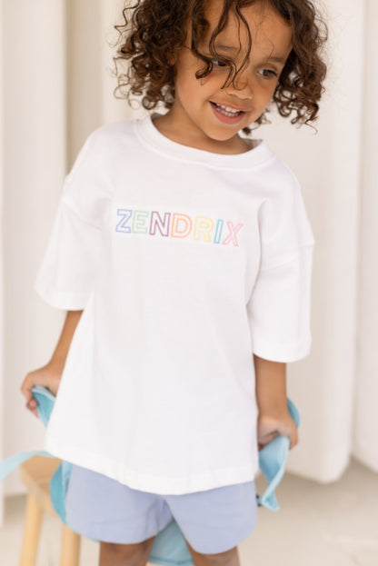Rainbow capitals personalised name embroidered t shirt