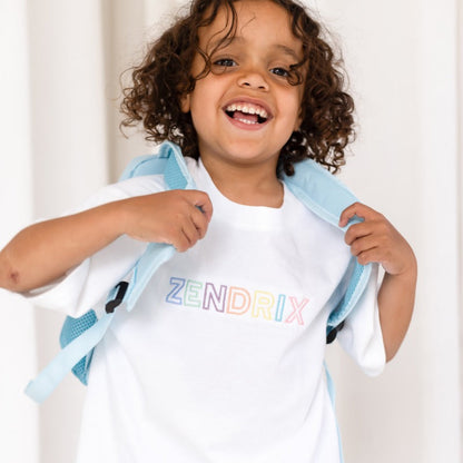 Rainbow capitals personalised name embroidered t shirt