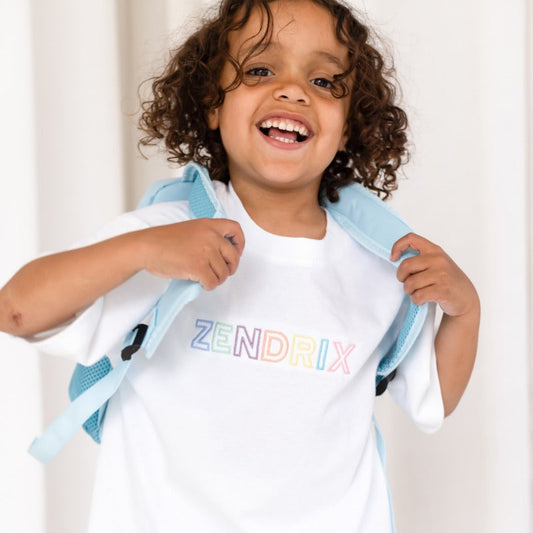 Rainbow capitals personalised name embroidered t shirt
