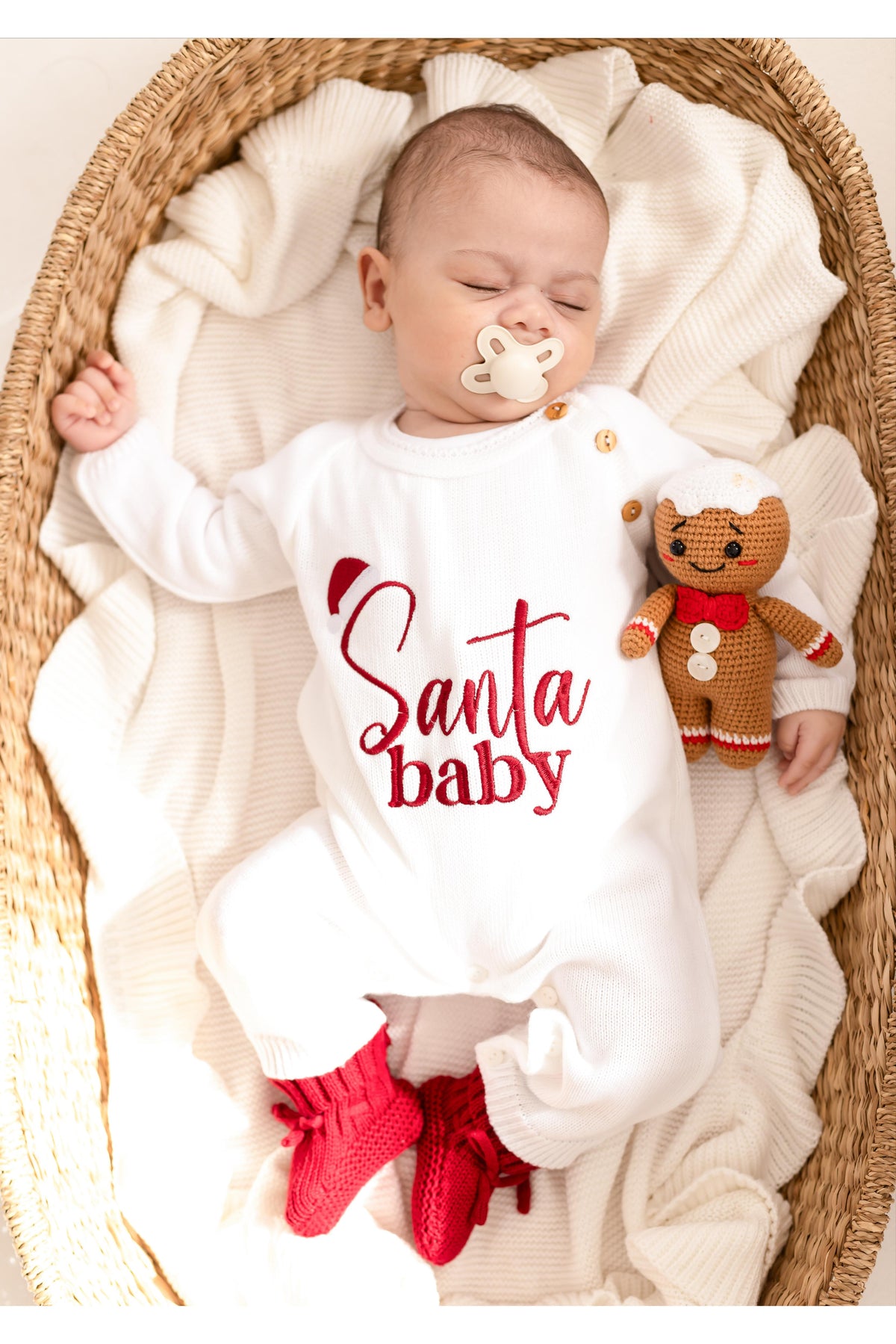Santa Baby Embroidered Personalised Knitted Full length Romper