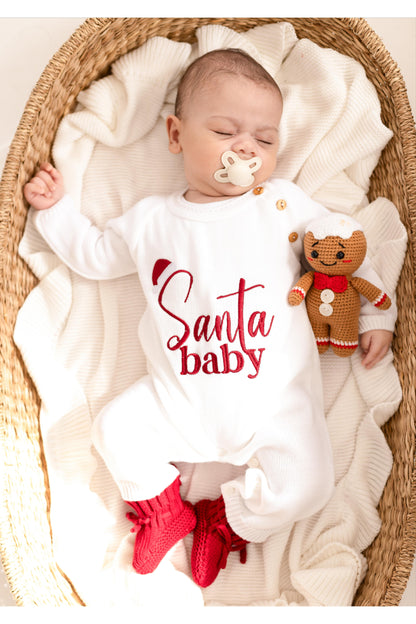 Santa Baby Embroidered Personalised Knitted Full length Romper